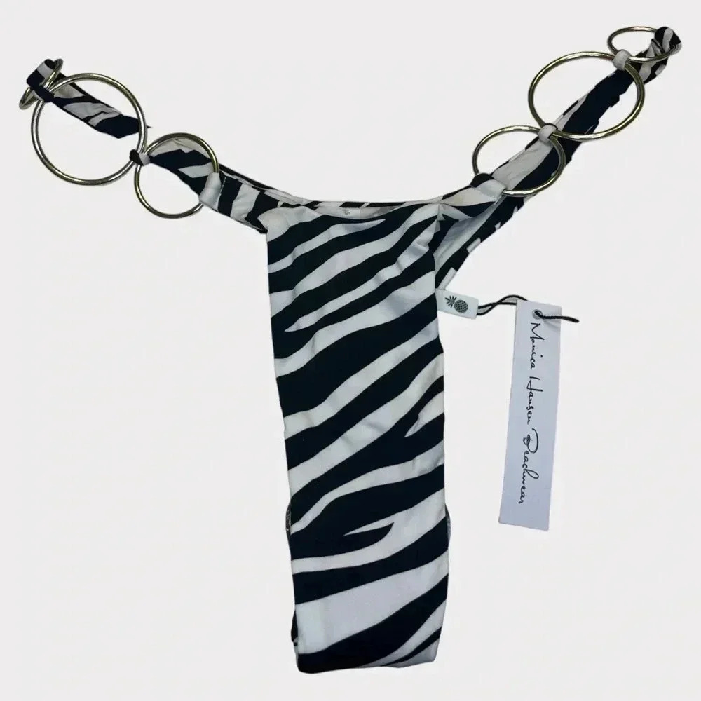 Monica Hansen Beachwear Wild Stripes Thong Bikini Bottom in Zebra Size XS - Picture 6 of 10